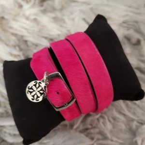 Rustic Cuff triple wrap pink calf skin bracelet